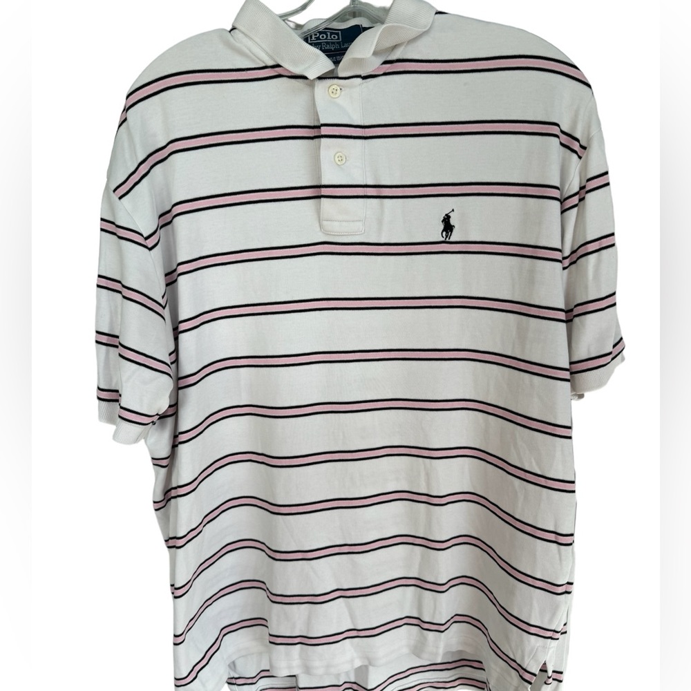 Polo Ralph Lauren Men’s Polo Pink White Black Striped Cotton Button Shirt Large